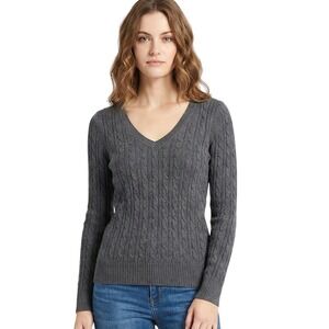 American Eagle Outfitters Sweater Womens Medium Gray‎ Cable Knit V Neck Pullover